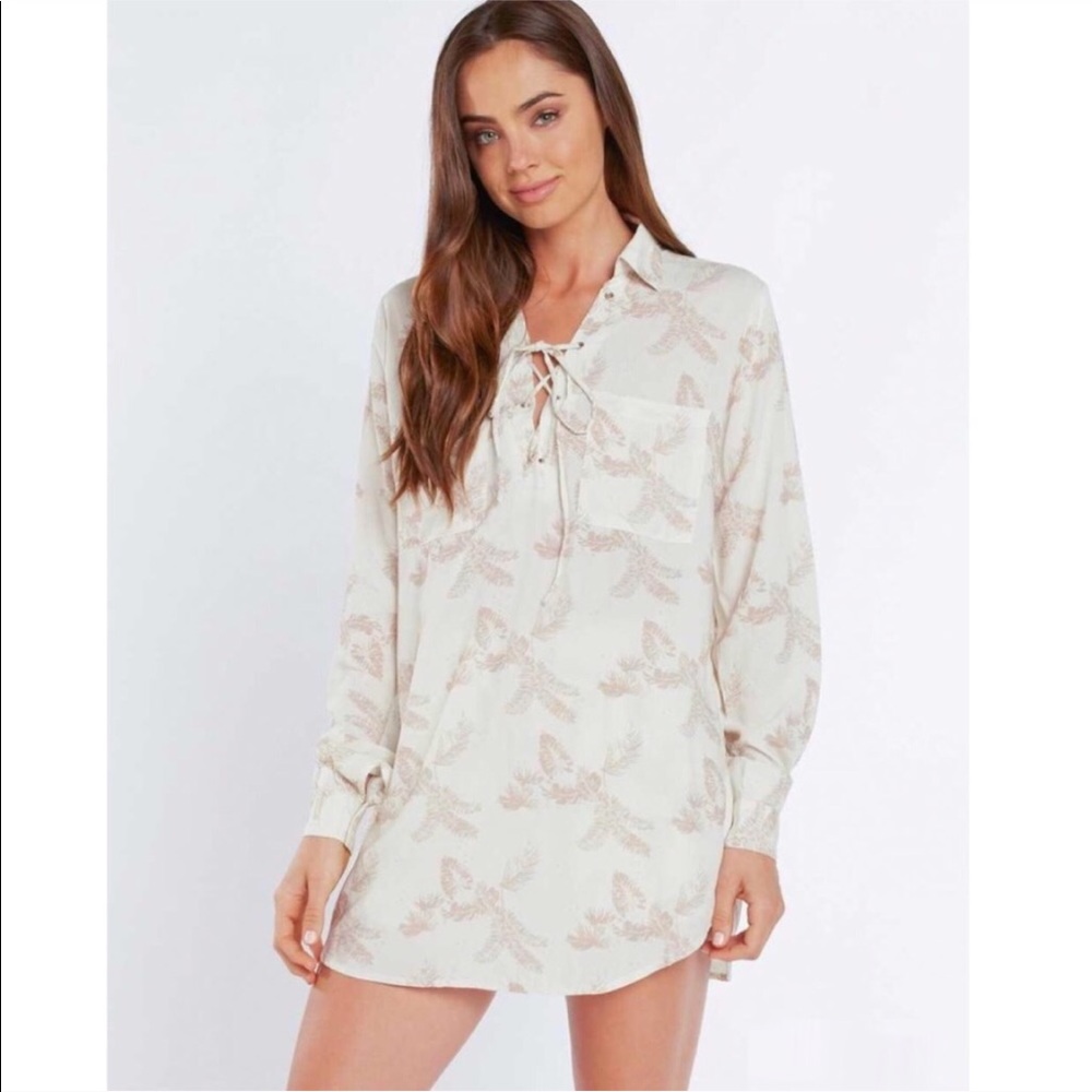 Teeink Ivory Havana Lace up Front Tunic Dress